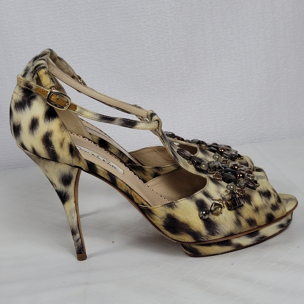 Oscar De La Renta Crystal Embellished Animal Print Platform Sandals 40 - Picture 13 of 14